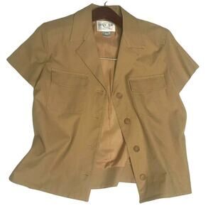 Oscar de la renta button front Cotton Short Sleeve Waist Jacket Blazer tan sz 8